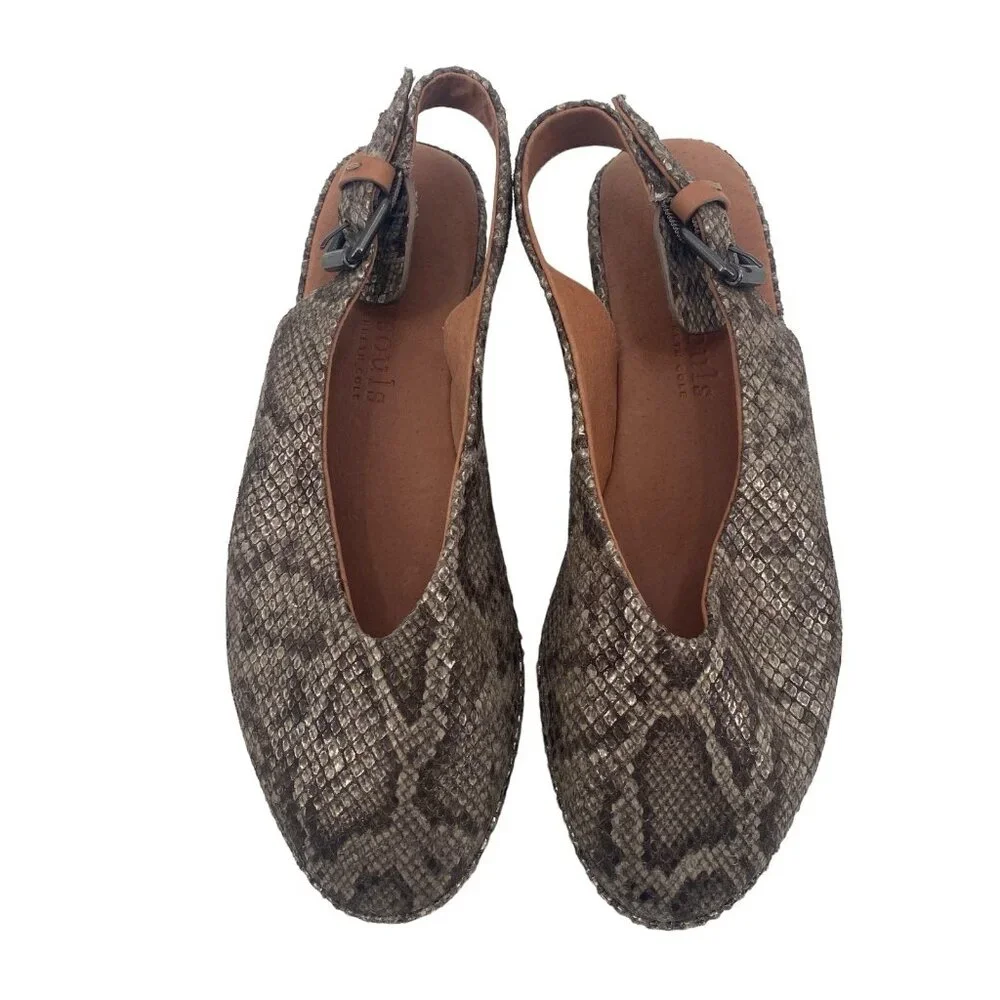 GENTLE SOULS Womens Size 7 Noemi Tan Snakeskin Reptile Leather Sling Back